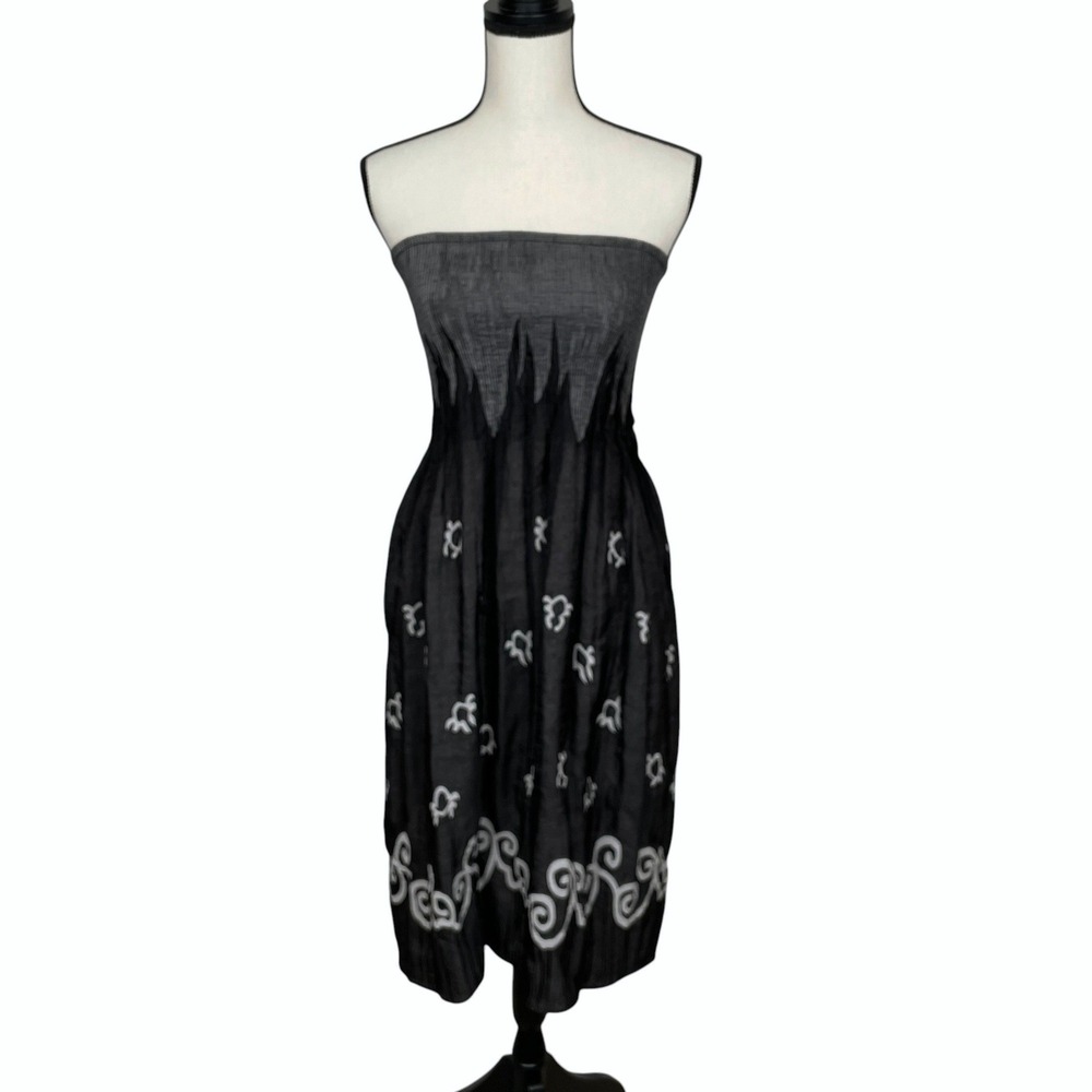 Lapis Anthropologie Turtle Print Strapless Smocked Dress Size M Resortwear Beach